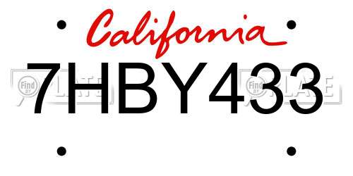 7HBY433 California License Plate
