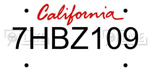 7HBZ109 California License Plate