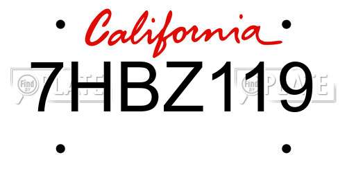 7HBZ119 California License Plate