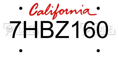 7HBZ160 California License Plate