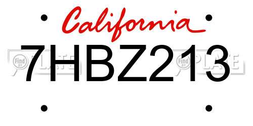 7HBZ213 California License Plate
