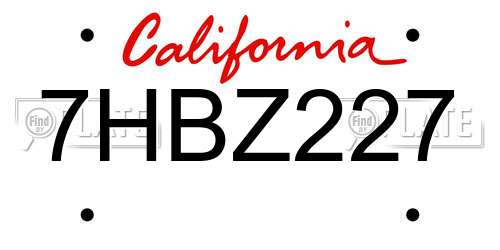 7HBZ227 California License Plate