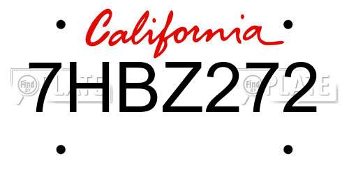 7HBZ272 California License Plate