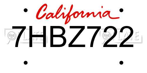 7HBZ722 California License Plate