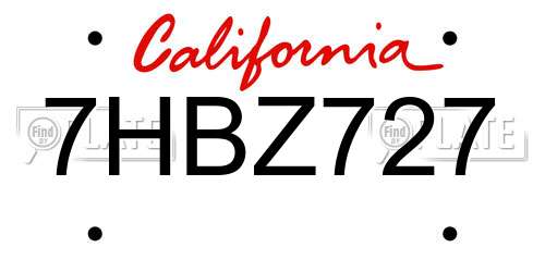 7HBZ727 California License Plate
