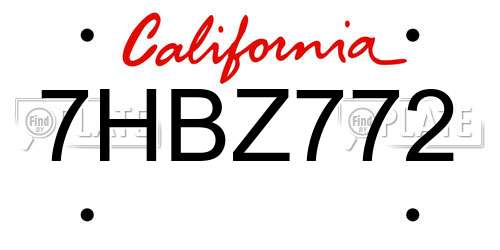 7HBZ772 California License Plate
