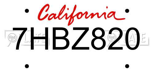 7HBZ820 California License Plate