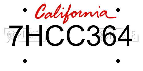 7HCC364 California License Plate