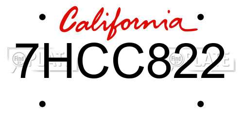7HCC822 California License Plate