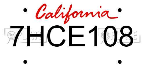 7HCE108 California License Plate