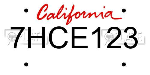 7HCE123 California License Plate