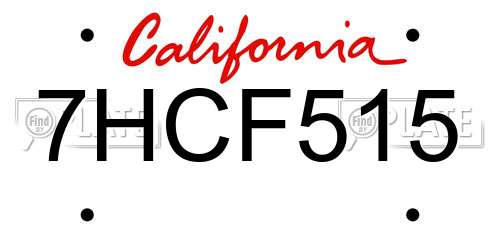 7HCF515 California License Plate