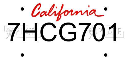 7HCG701 California License Plate