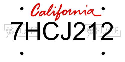 7HCJ212 California License Plate