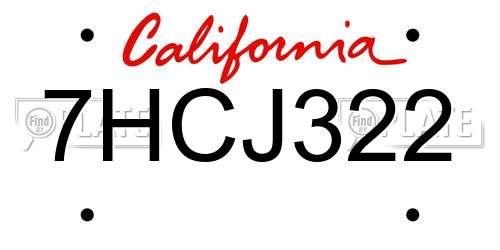 7HCJ322 California License Plate