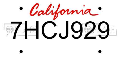 7HCJ929 California License Plate