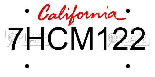 7HCM122 California License Plate