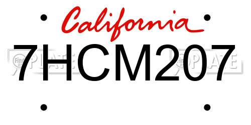 7HCM207 California License Plate