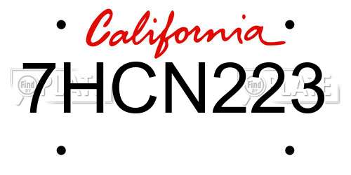 7HCN223 California License Plate