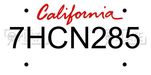 7HCN285 California License Plate