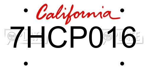 7HCP016 California License Plate