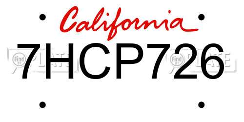 7HCP726 California License Plate