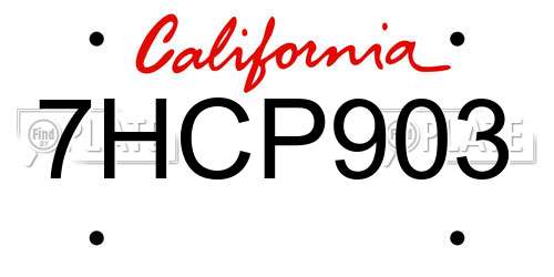 7HCP903 California License Plate