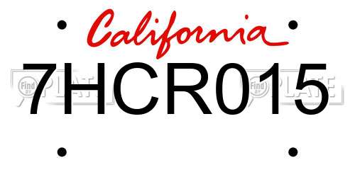 7HCR015 California License Plate