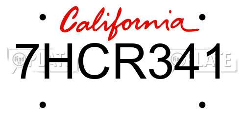 7HCR341 California License Plate