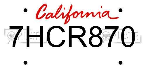 7HCR870 California License Plate
