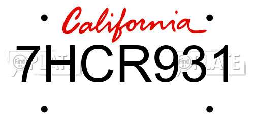 7HCR931 California License Plate
