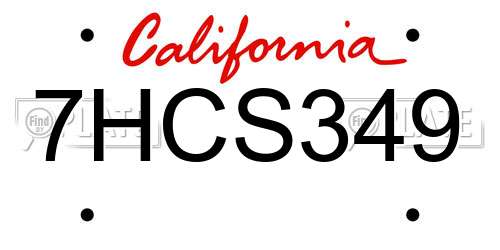 7HCS349 California License Plate