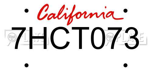 7HCT073 California License Plate