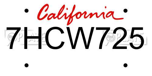 7HCW725 California License Plate