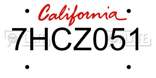 7HCZ051 California License Plate