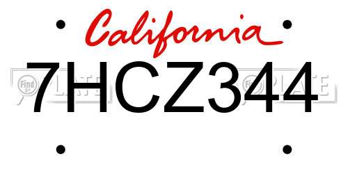 7HCZ344 California License Plate