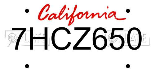 7HCZ650 California License Plate