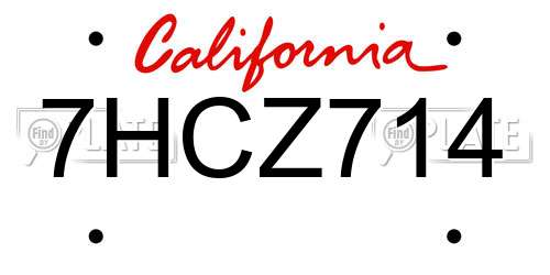 7HCZ714 California License Plate