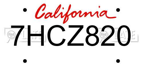 7HCZ820 California License Plate