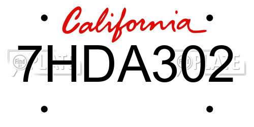 7HDA302 California License Plate