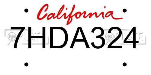 7HDA324 California License Plate