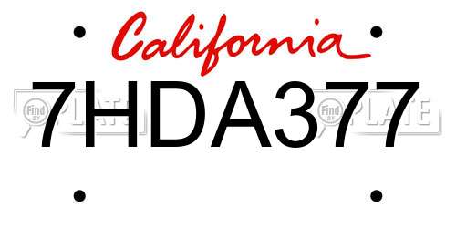 7HDA377 California License Plate