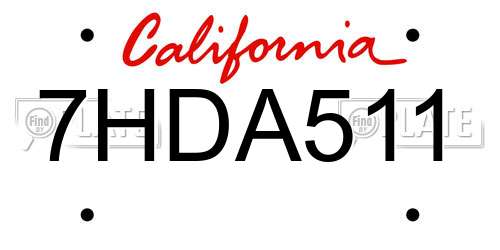 7HDA511 California License Plate