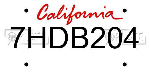 7HDB204 California License Plate