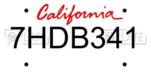 7HDB341 California License Plate