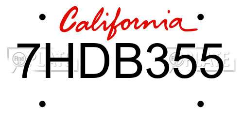 7HDB355 California License Plate