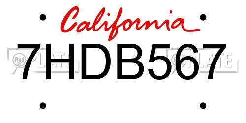 7HDB567 California License Plate