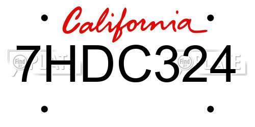 7HDC324 California License Plate