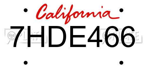 7HDE466 California License Plate