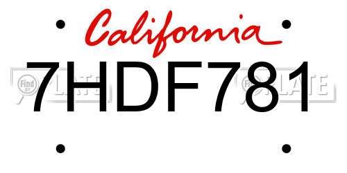 7HDF781 California License Plate